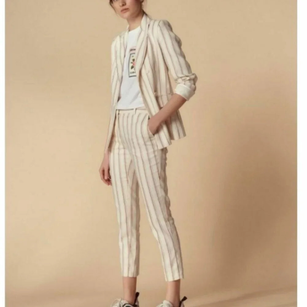 Sandro Ringo Cropped Striped Pants Size 36 US XS/S